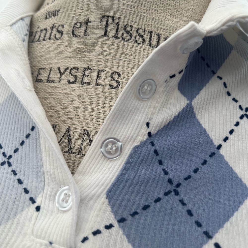 Ultra Flirt Blue and White Argyle Dress - Picture 3 of 8